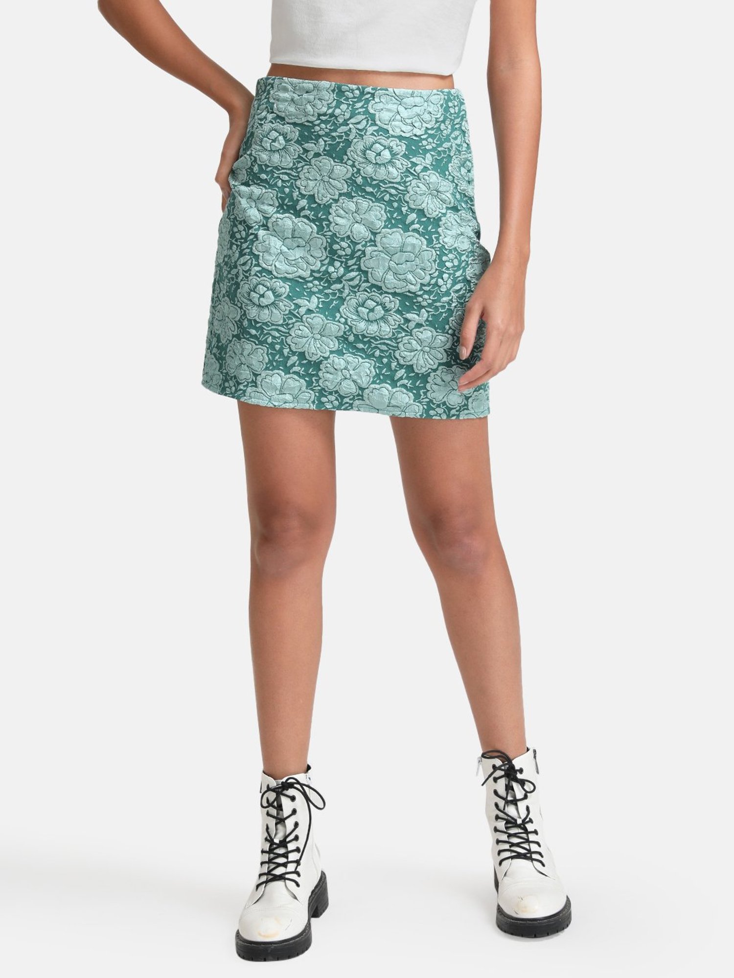 Kazo Green Floral Print Mini Skirt