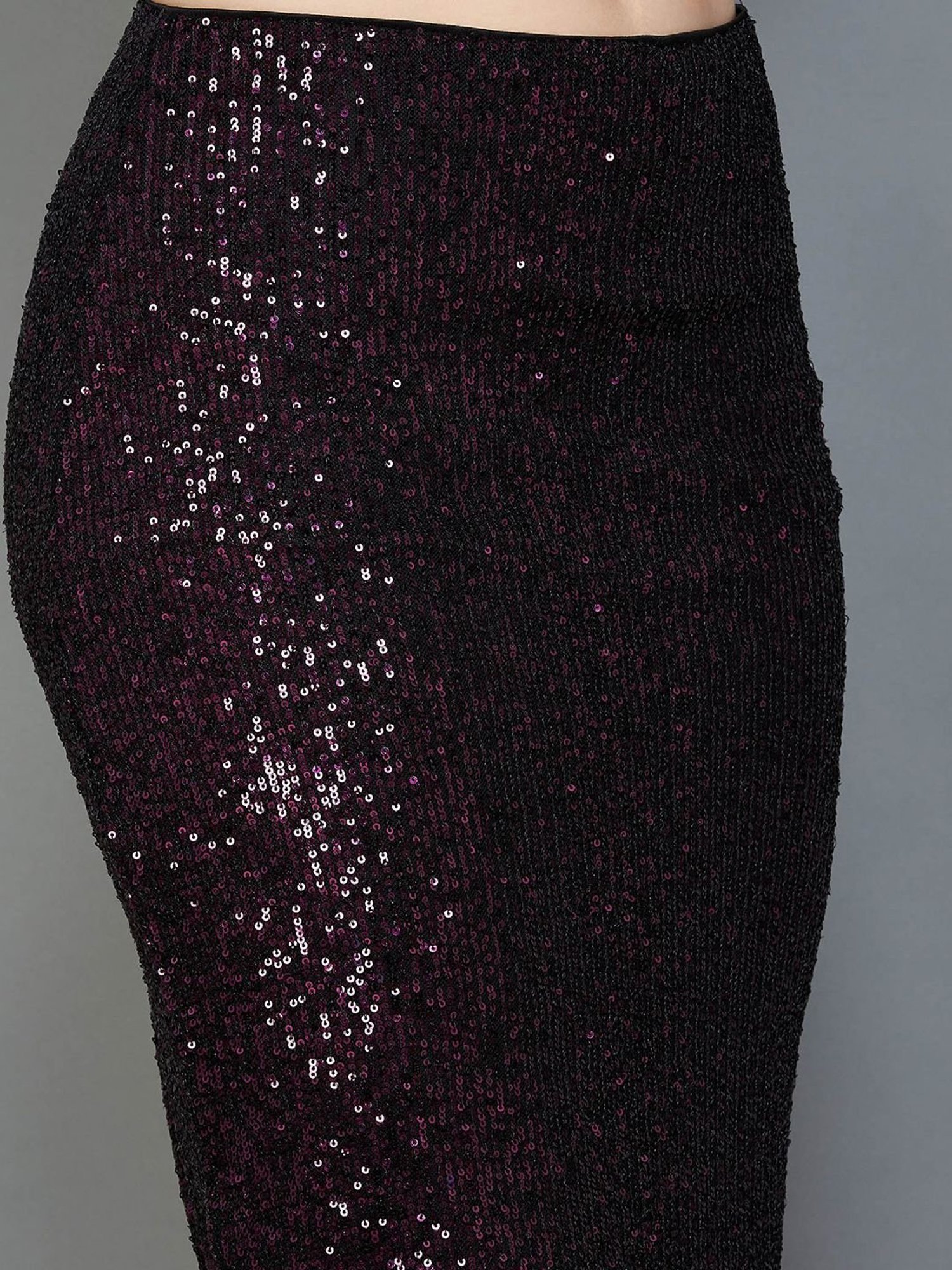 Code by Lifestyle Purple Embellished bodycon Skirt