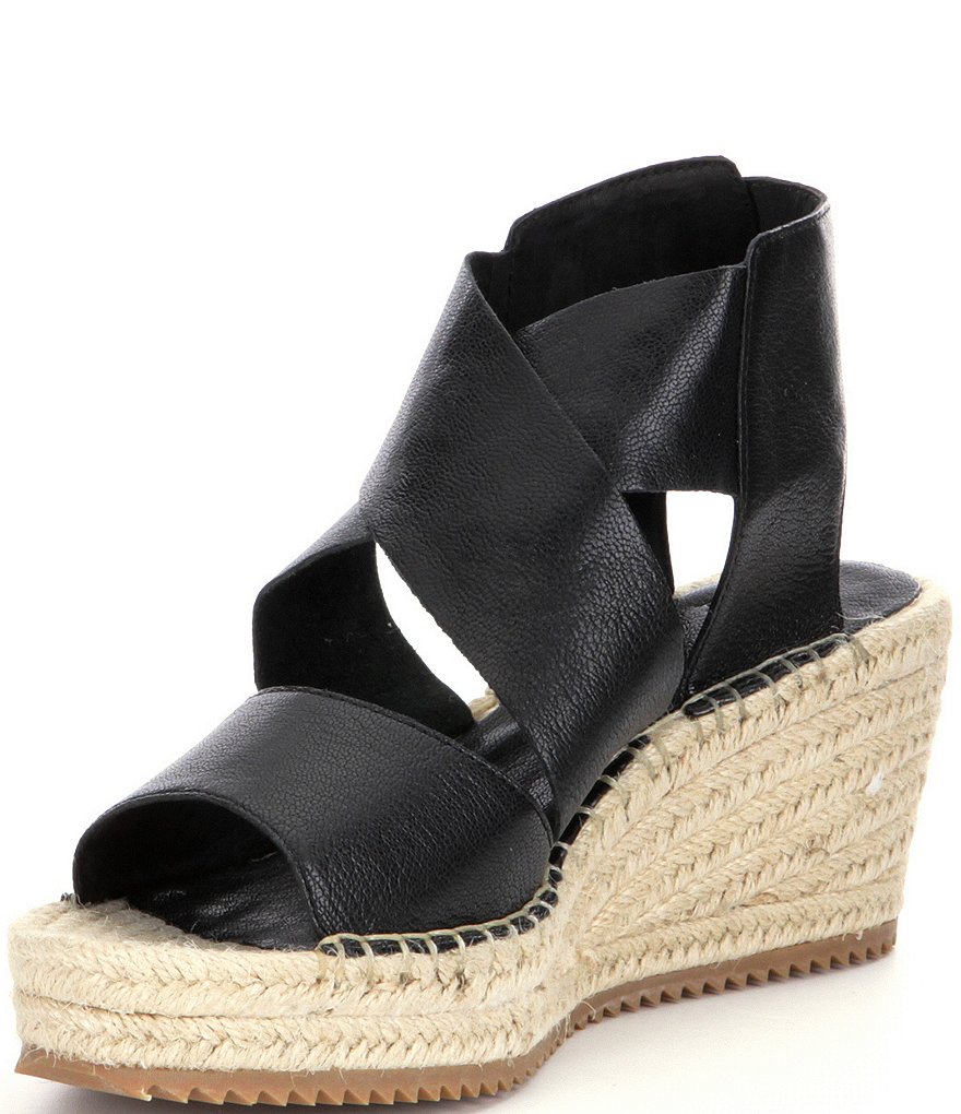 Eileen Fisher Willow Tumbled Leather Wedge Espadrilles