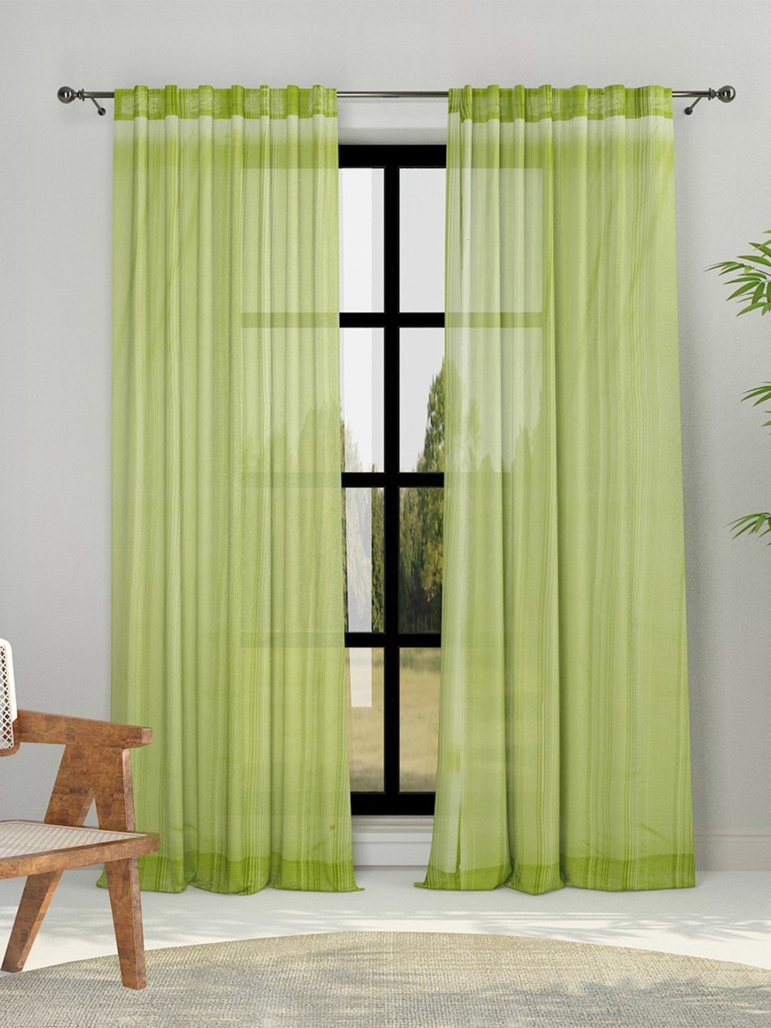 Fabindia Home Krisha Veeya Green Cotton 5 ft Window Curtain