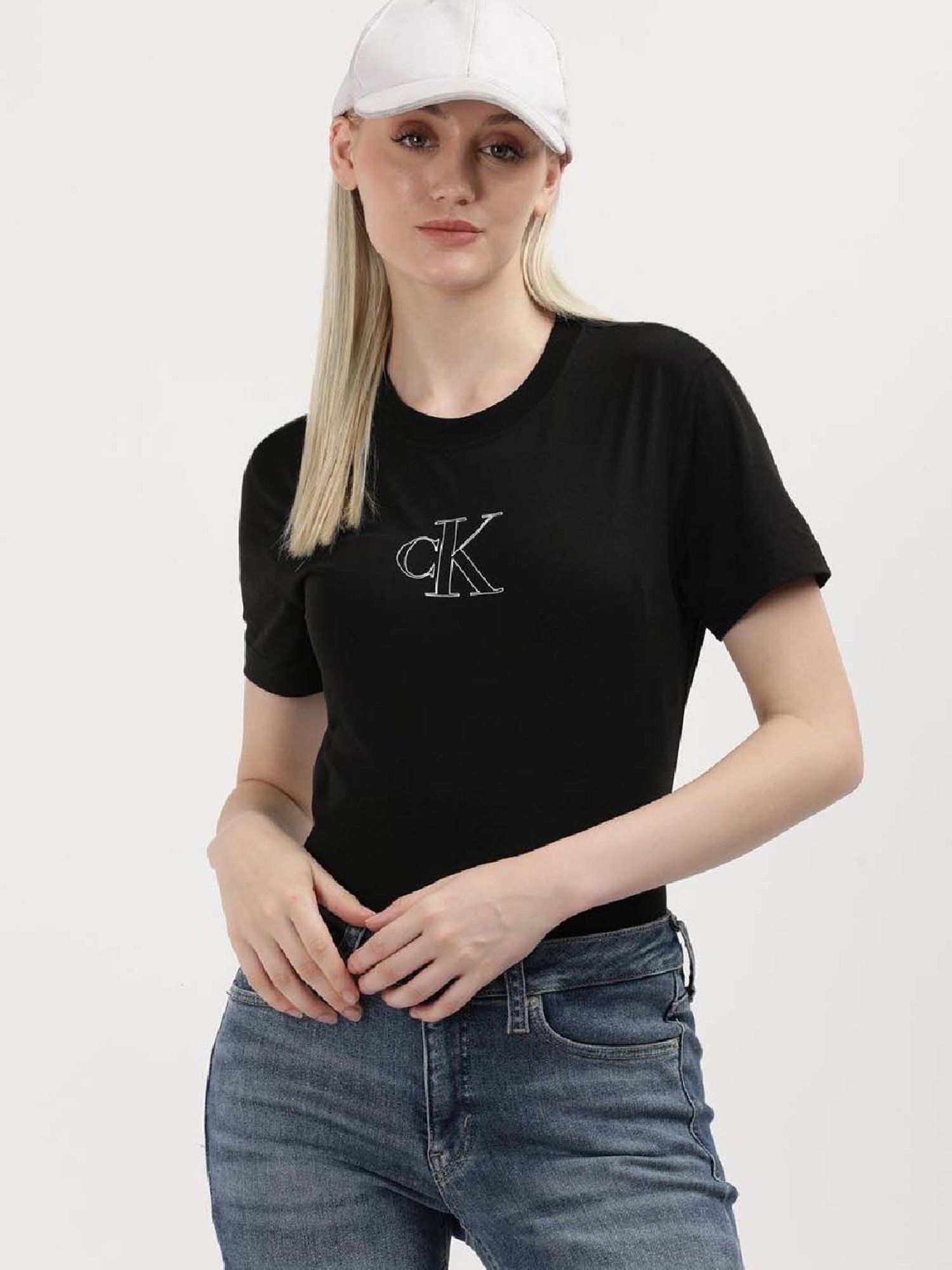 CALVIN KLEIN Black Cotton Logo Print T-Shirt