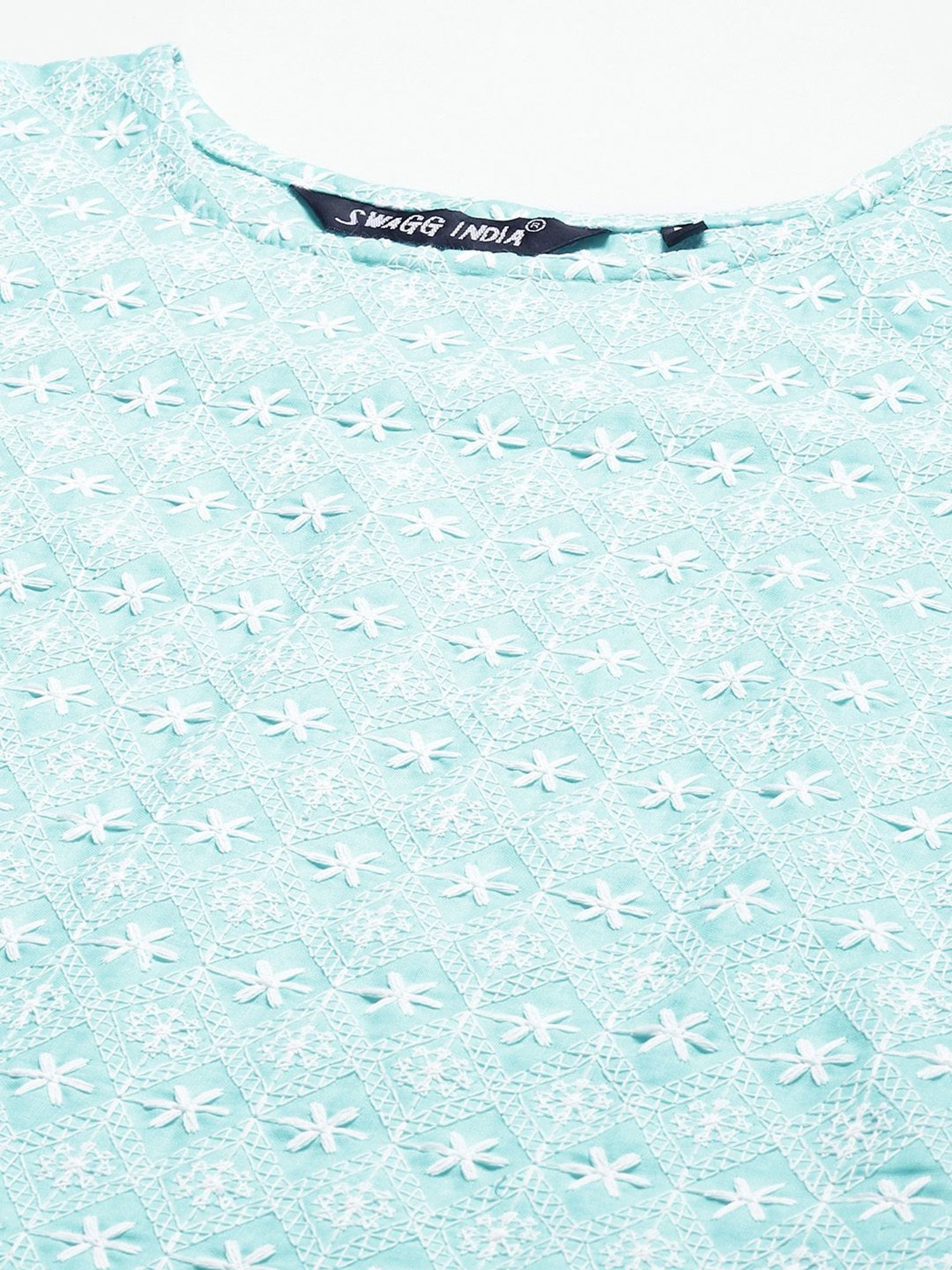 SWAGG INDIA Blue Cotton Embroidered Straight Kurti