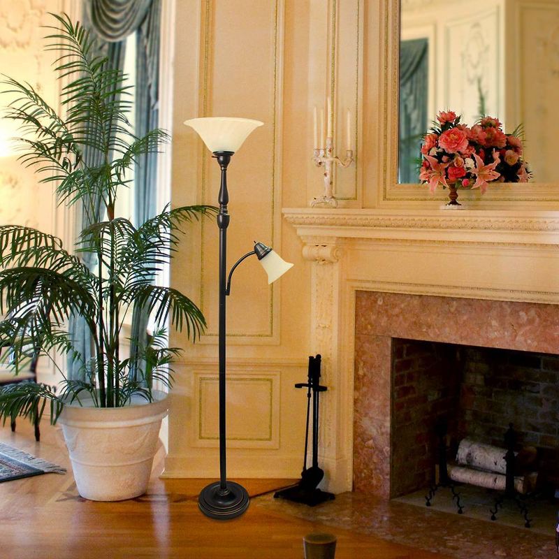 2 Light Restoration Mother Daughter Floor Lamp with Marble Glass Bronze - Elegant Designs