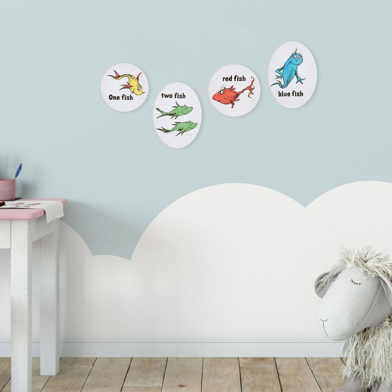 4pc 8"x8" Dr. Seuss One Fish, Two Fish, Red Fish, Blue Fish Stretched Canvas Wall Art Set