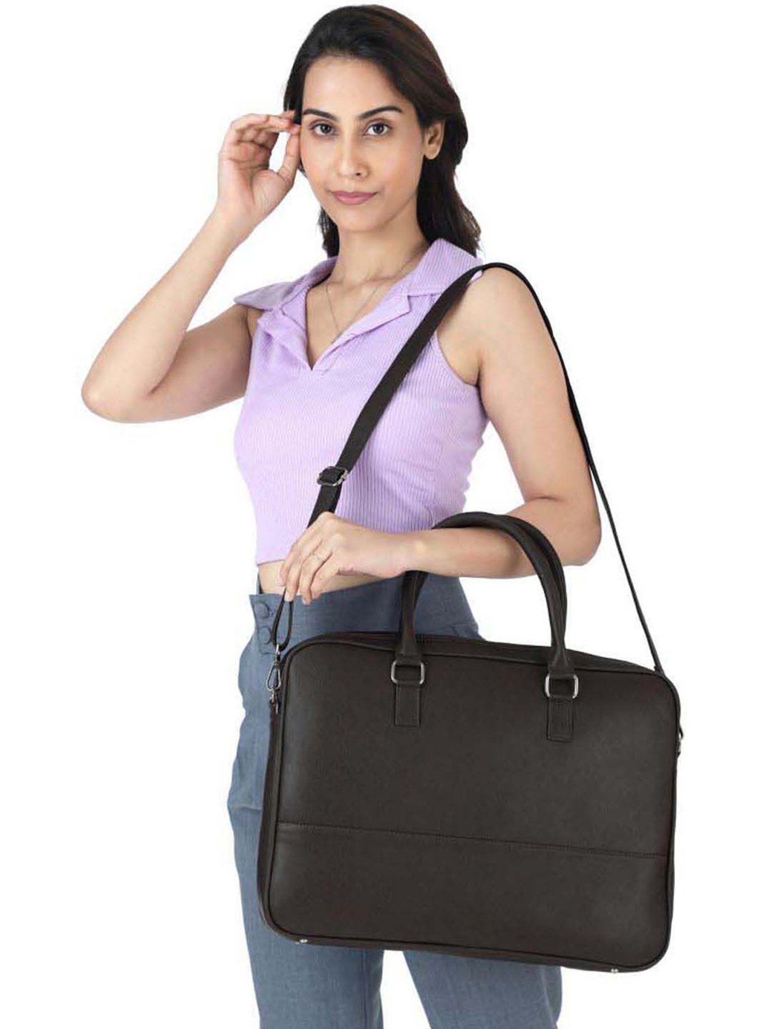 Baggit Brown PVC Solid Laptop Messenger Bag