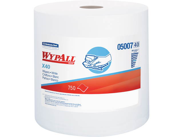 WypAll L40 Disposable Cleaning and Drying Towels (05007), Limited Use Towels, White, 1 Jumbo Roll per Case, 750 Sheets per Roll