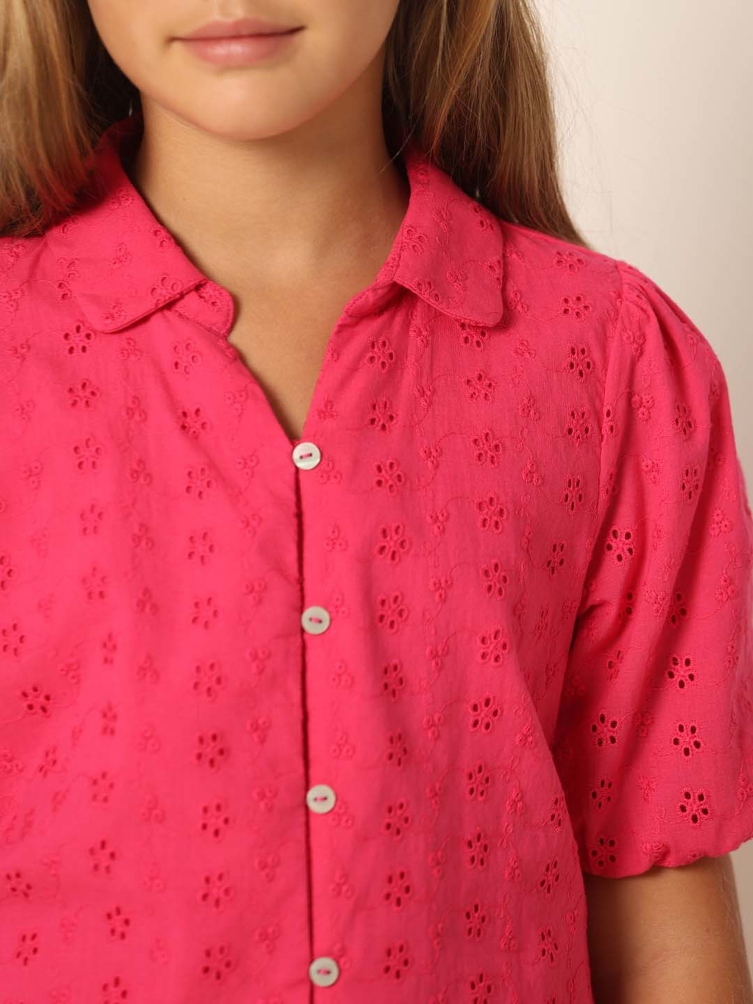 VERO MODA GIRL Pink Cotton Relaxed Fit Shirt