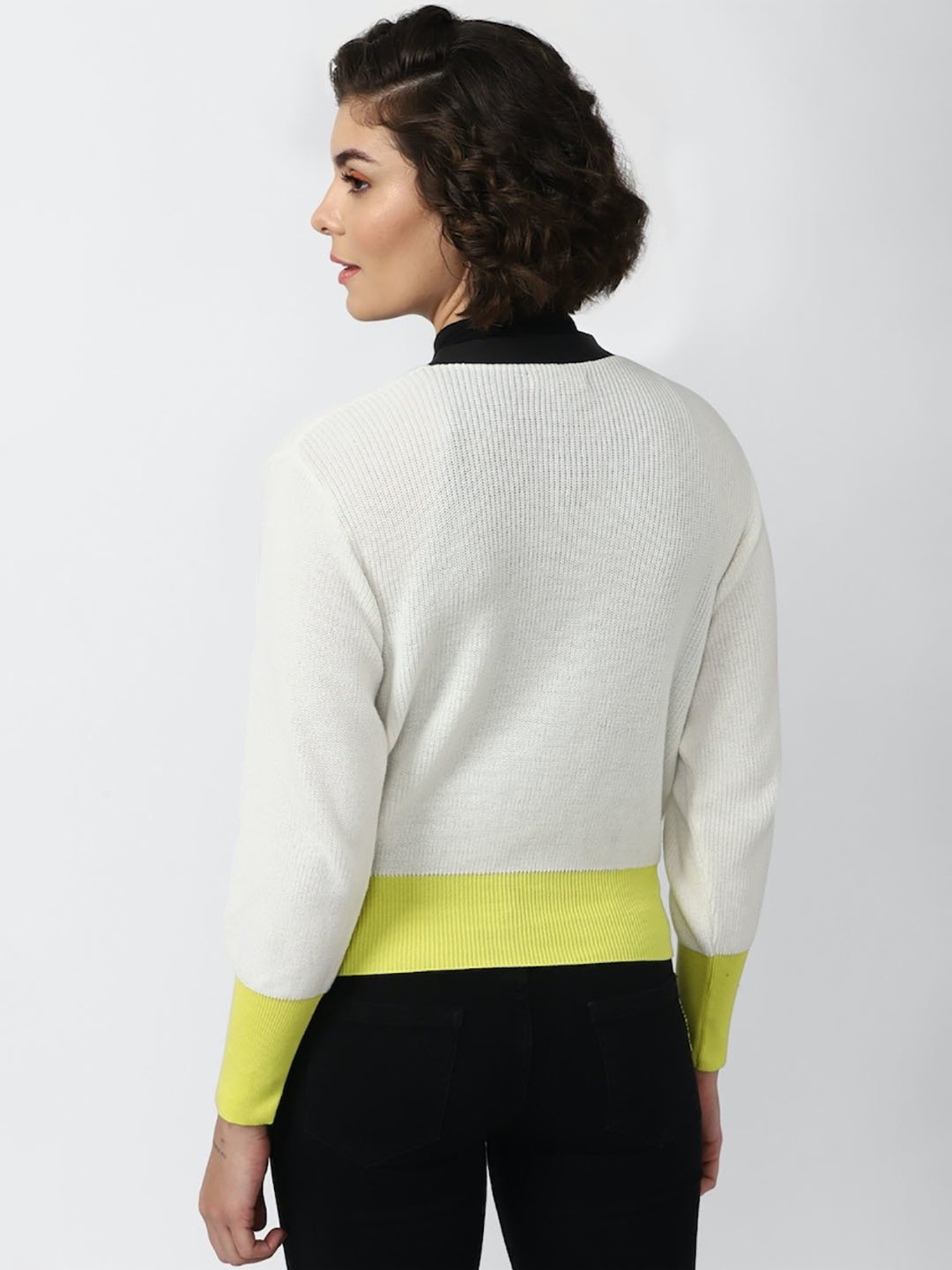 Forever 21 White & Yellow Cotton Cardigan