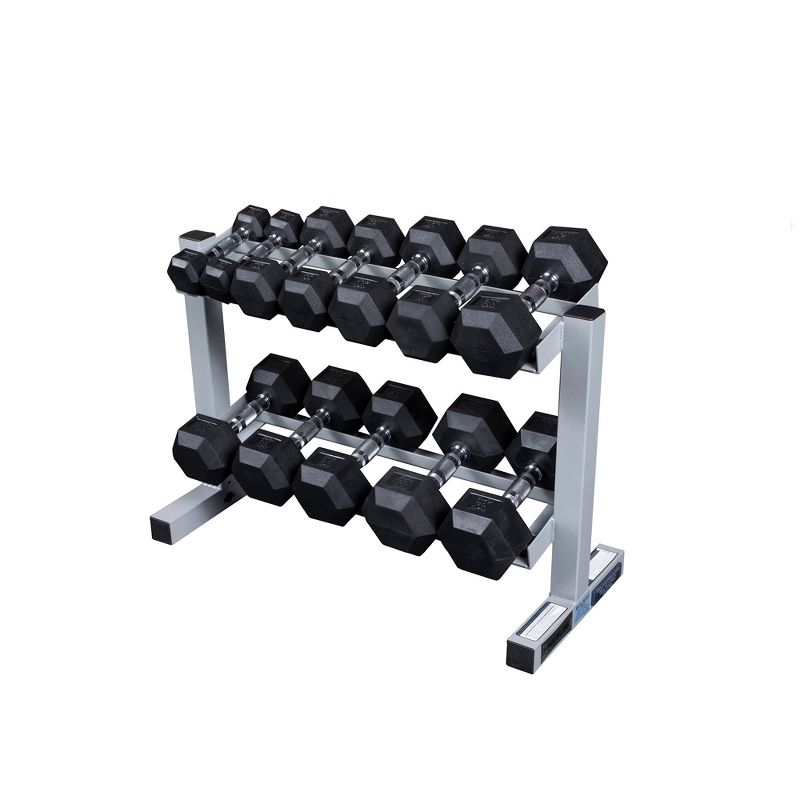 Body-Solid Powerline Dumbbell Rack with Rubber Hex Dumbbell Set - (5-30lbs)