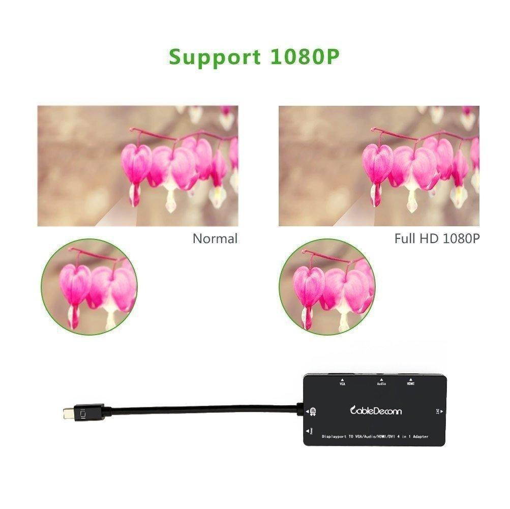 CableDeconn 4-in-1 Mini Displayport (Compatible Thunderbolt) to Hdmi dvi vga Adapter Cable with Audio Output Converter for Apple Macbook Air  Supports 3 Monitors At the Same Time