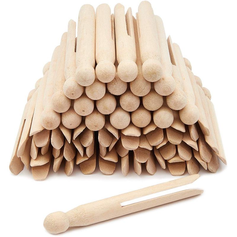 50 Count Traditional Round Clothespins 4.3" Laundry Supplies Clothes Line Wood Clothes Pins