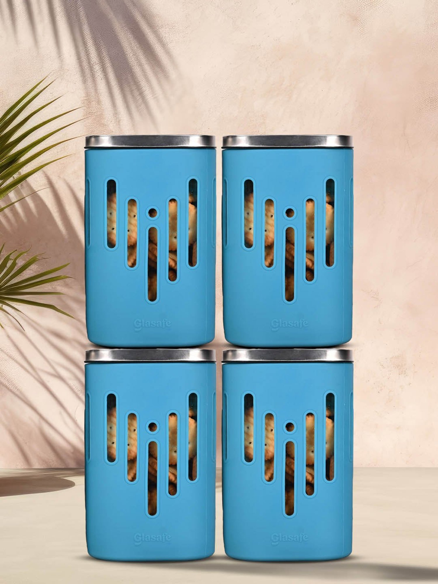 Glasafe 'O' Grip Tranquil Teal Borosilicate Containers - Set of 4 (1200ml)