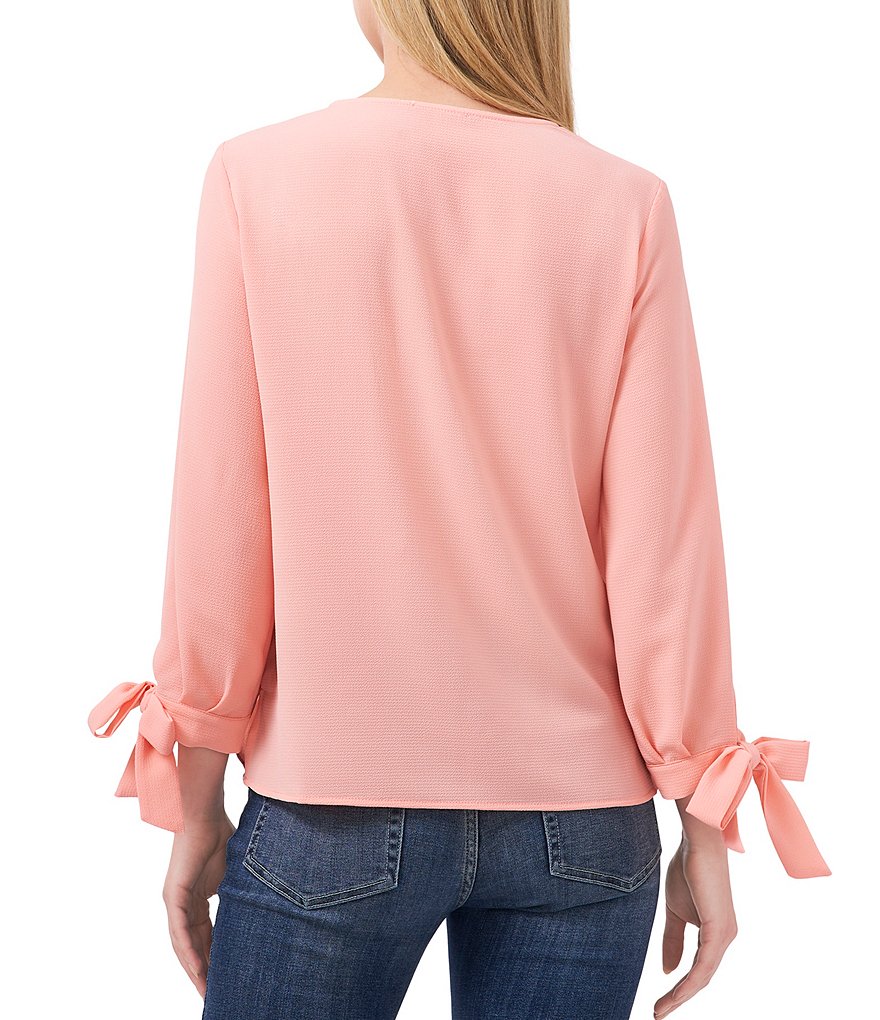 CeCe 3/4 Bow Tie Sleeve V-Neck Volume Blouse