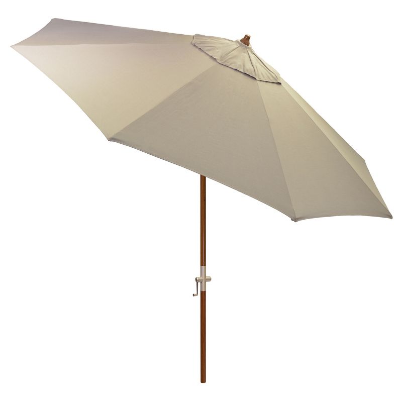 8.9' x 8.9' Round Sunbrella® Umbrella - Canvas Taupe - Medium Wood Finish - Smith & Hawken™