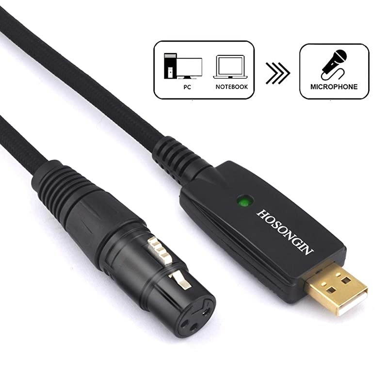 USB Microphone Cable 10Ft  USB Male to XLR Female Cable Connector Cords Adapter for Microphones or Recording 24K GoldPlated USB Connector Black Tweed Woven Jacket