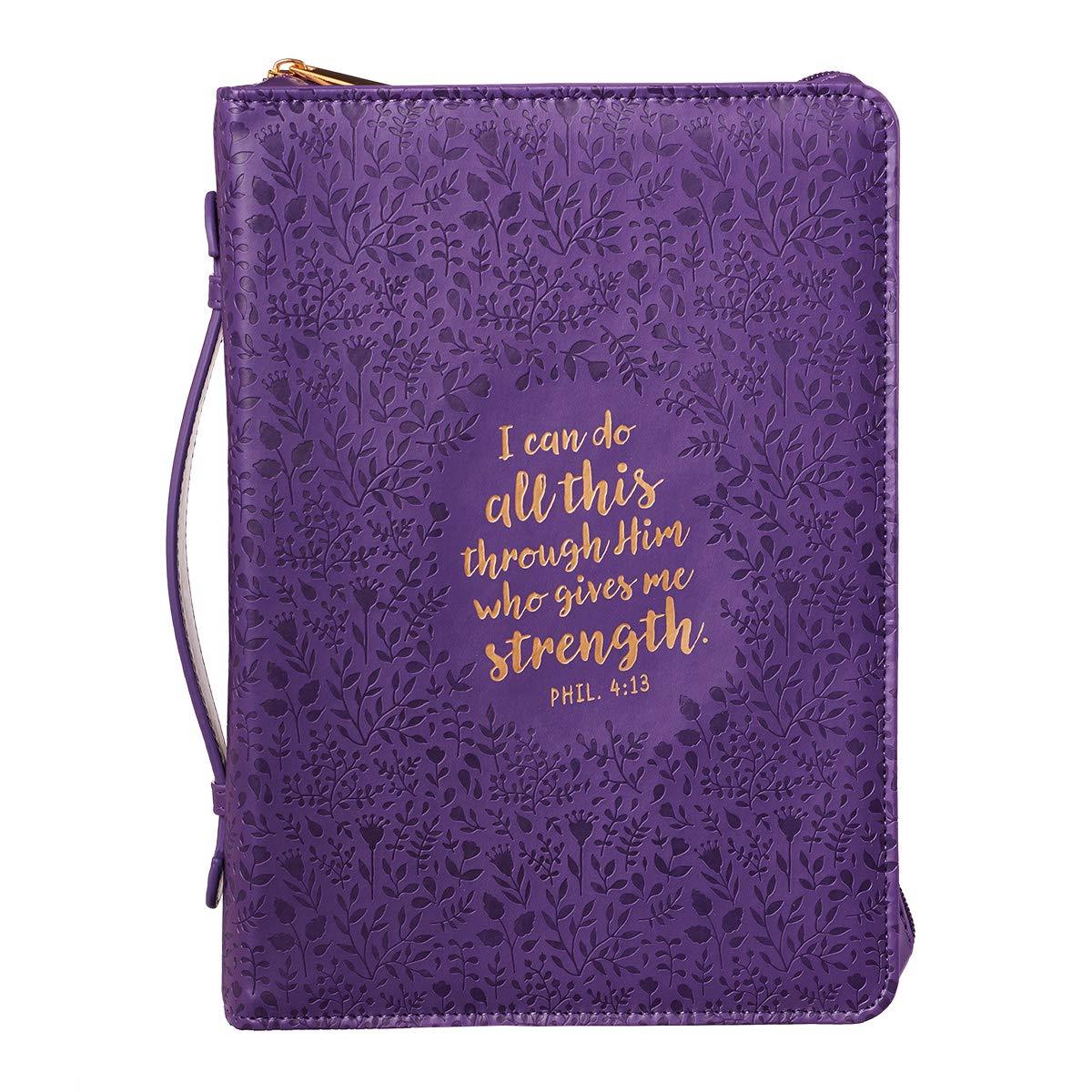 Bible Cover, I Can Do All This Floral Embossed Purple, Large