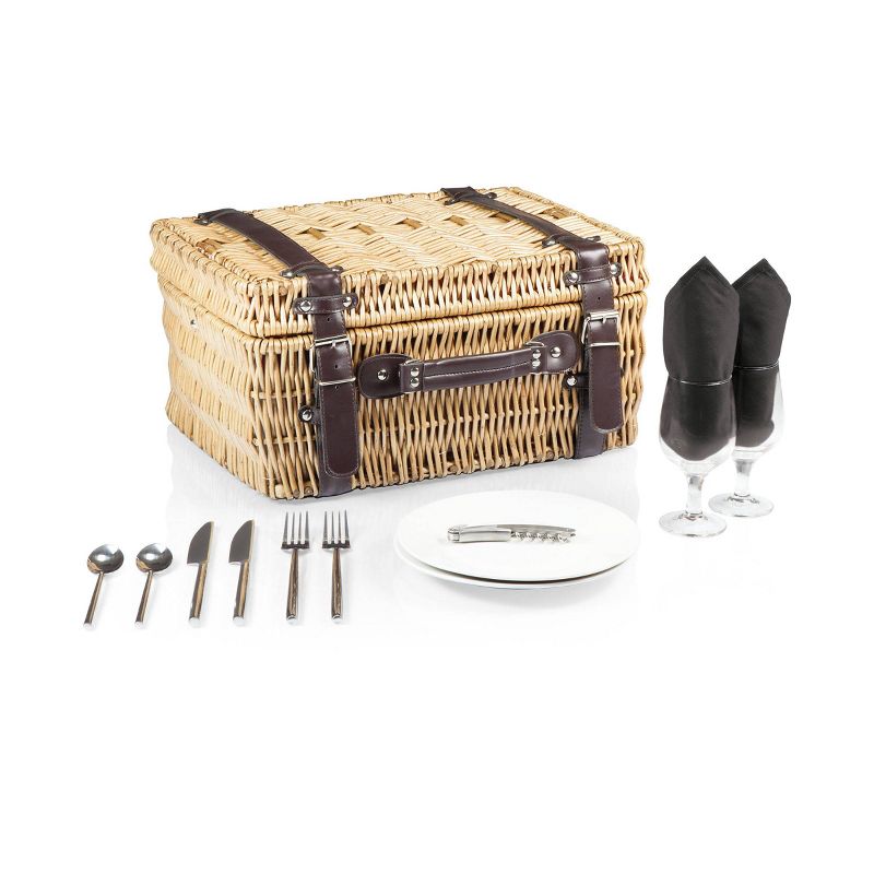 Northlight 15.5" Hand Woven Willow 2-Person Picnic Basket and Accessory Set - Brown