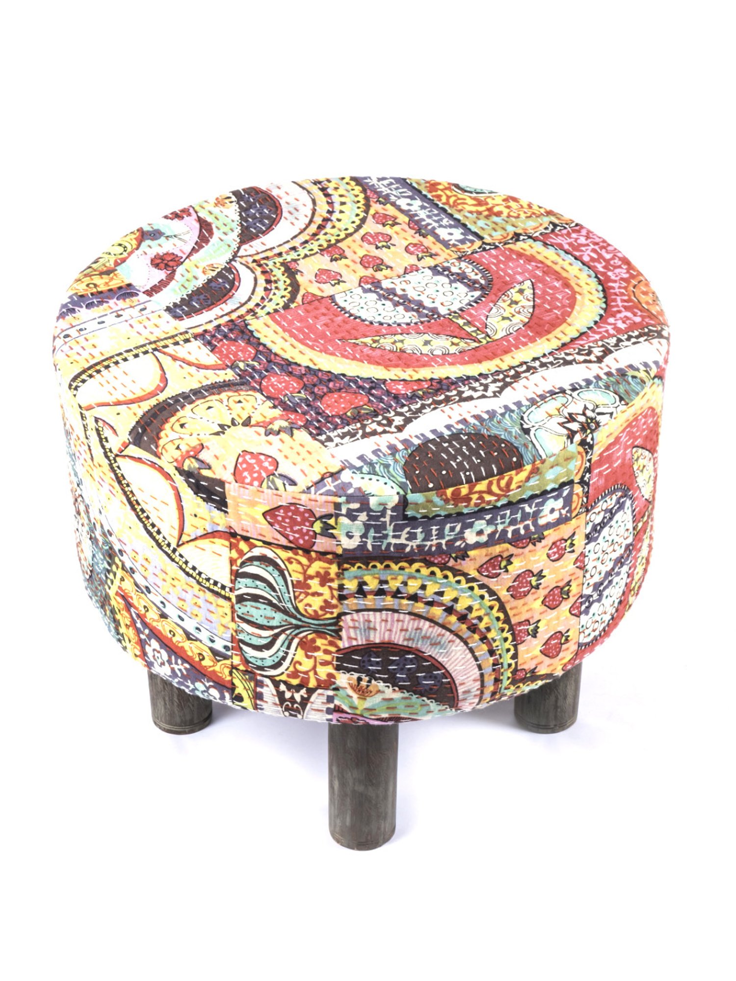 Chumbak French Sahara Solid Mustard Yellow Wood Ottoman