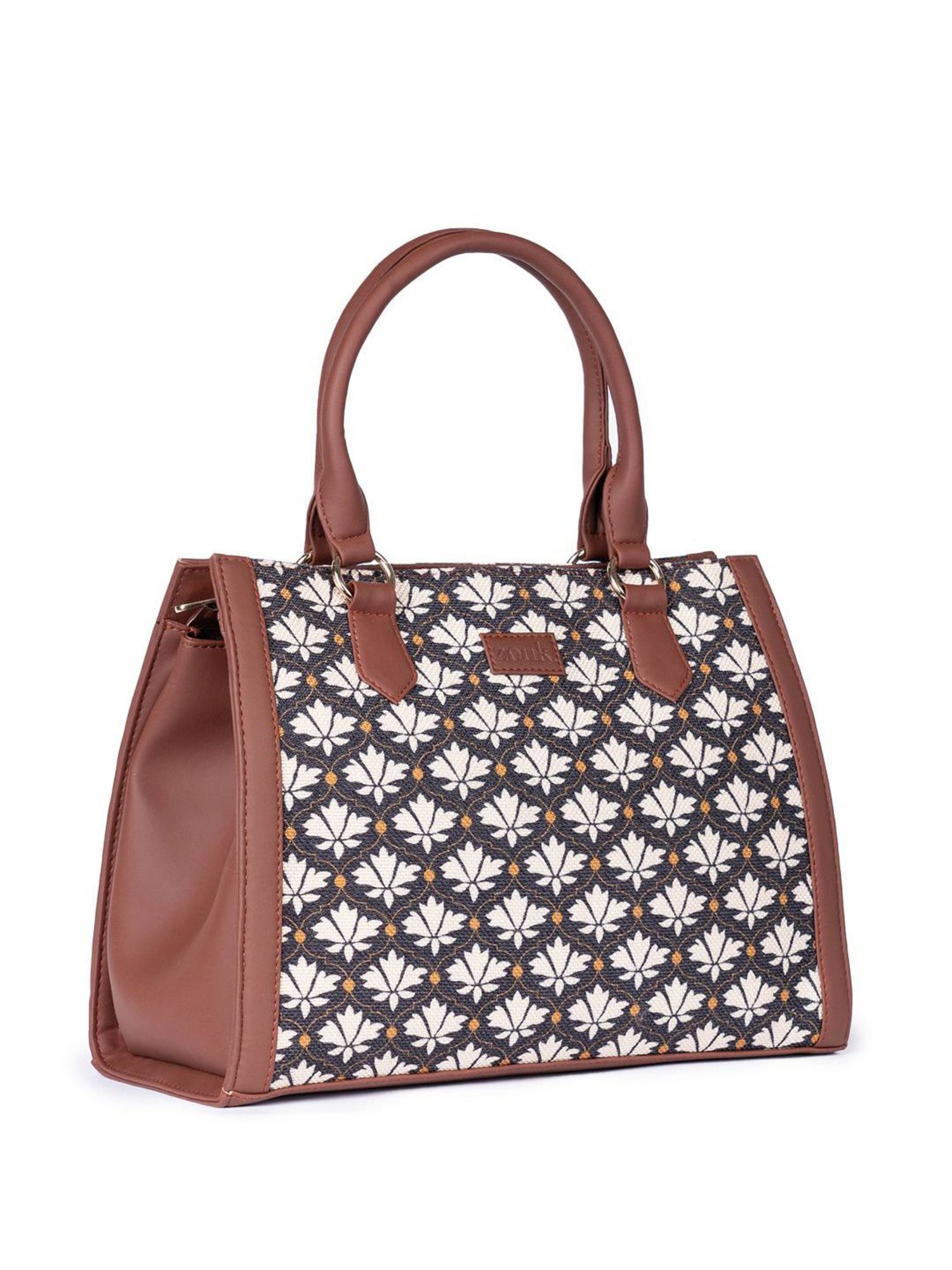 ZOUK Bidri Kaiser Classic Black & White Printed Medium Handbag