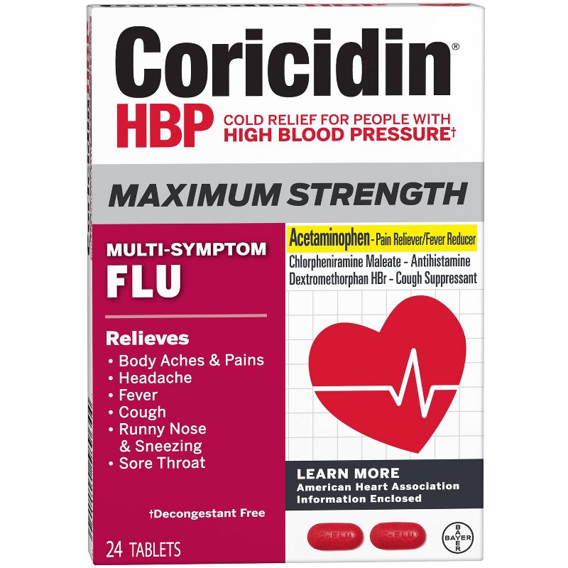 Coricidin HBP Maximum Strength Multi-Symptom Flu Tablets - 24ct