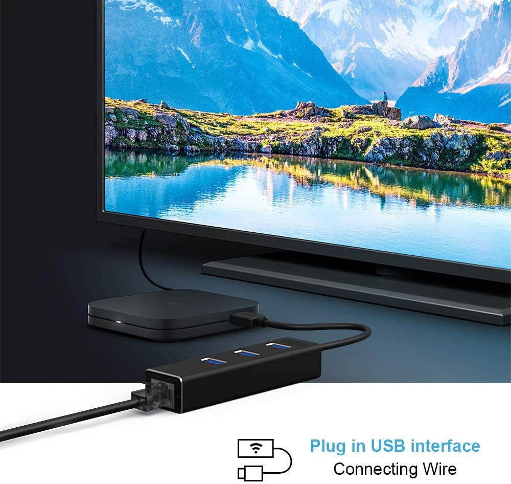 CUUWE Aluminum 3-Port USB 3.0 Hub with RJ45 10/100/1000 Gigabit Ethernet Adapter Converter LAN Wired USB Network Adapter for Ultrabooks, Notebooks, Tablets and More