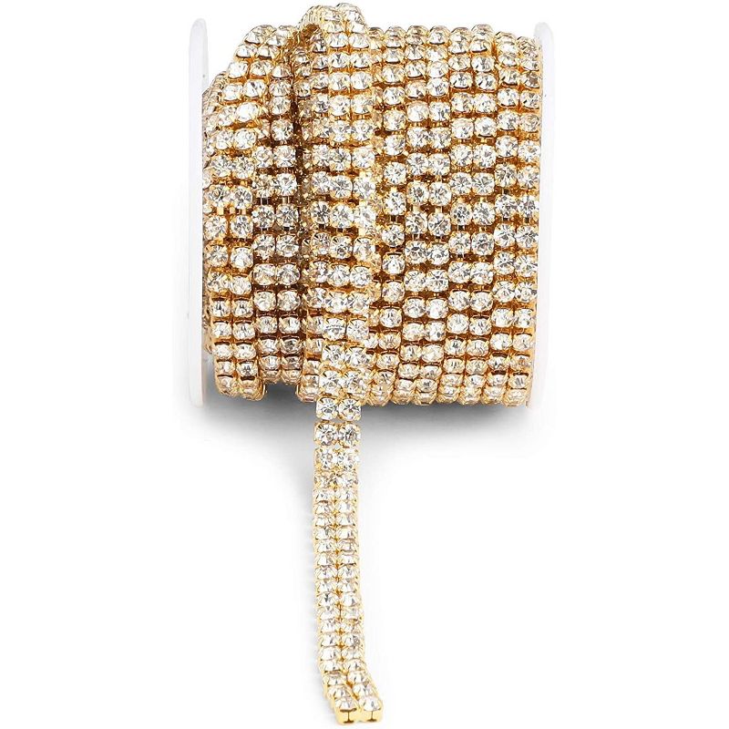 Bright Creations 4 mm Gold Crystal Rhinestone Chain for Sewing and Arts and Crafts, 2 Rows (5 Yards)