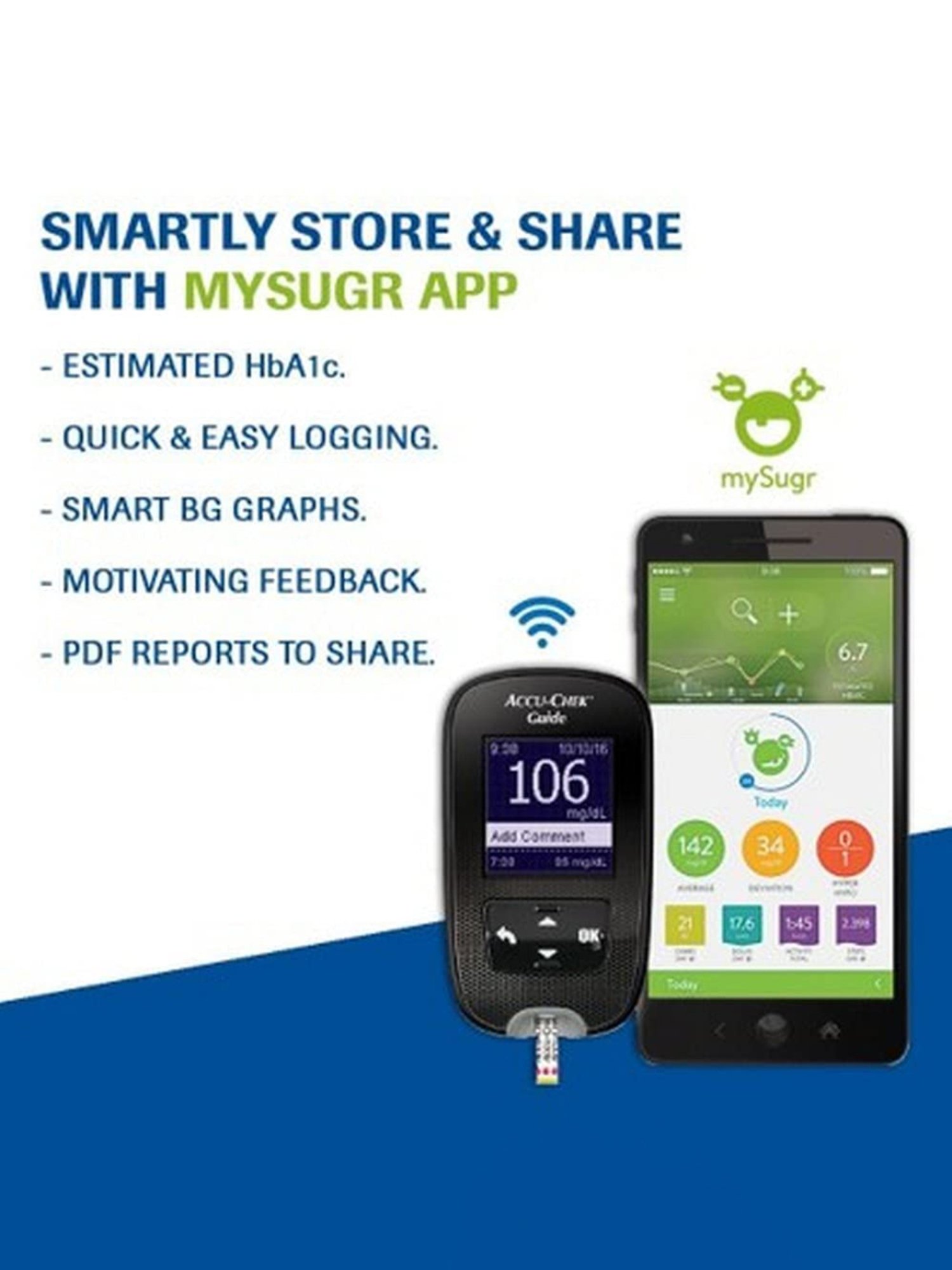 Accu-Chek Guide Meter (Bluetooth) with 10 strips + Accu-Chek Guide 50 Strips (Black)