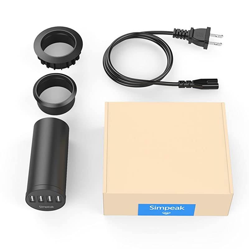 30W 4Port USB Desk Charger Desktop Charging Station Mounts on The 20quot24quot Grommet Hole with Power Cable Match 2pcs GrommetC51 Black