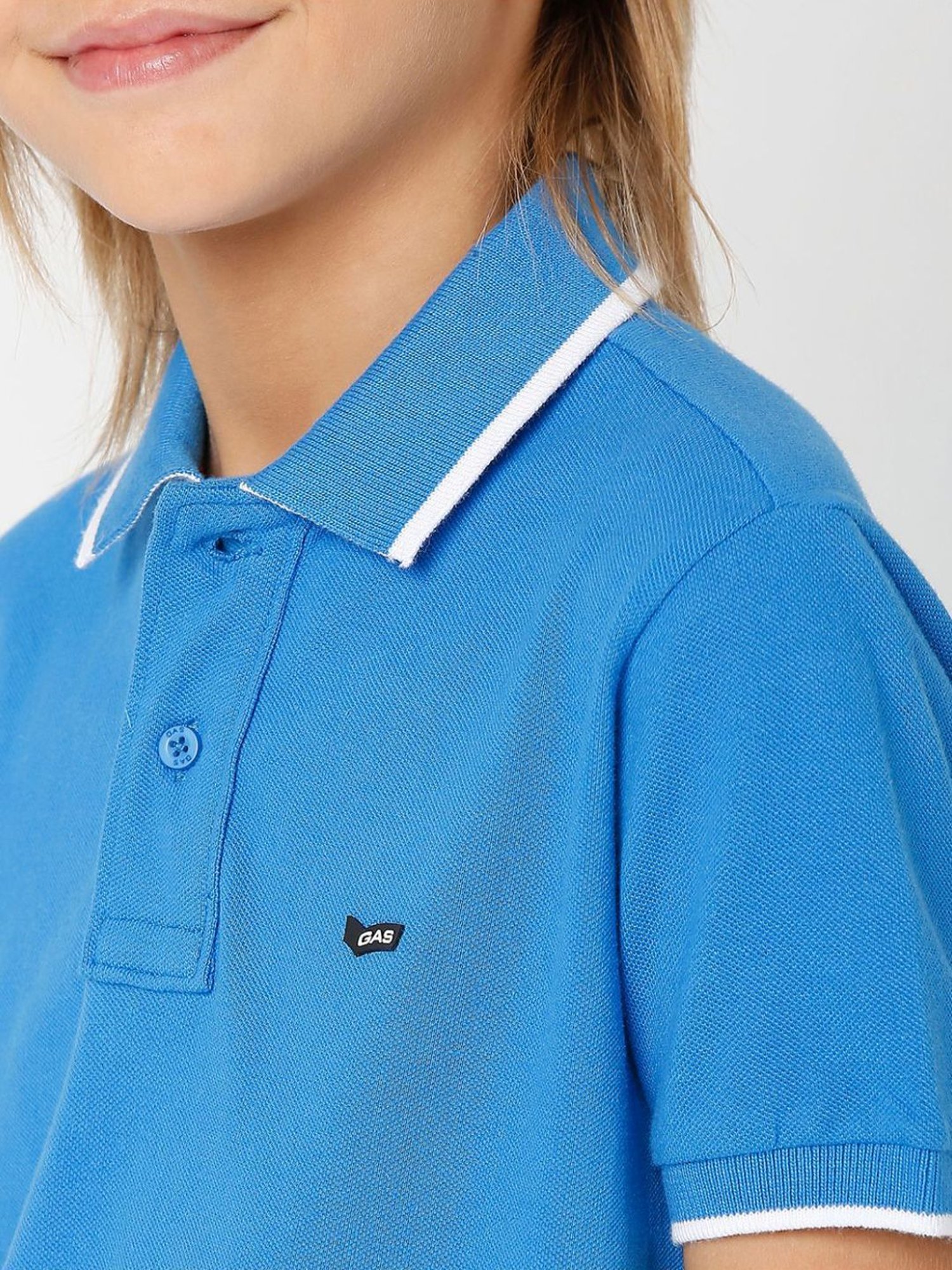 Gas Boys Blue Cotton Slim Fit Polo T-Shirt