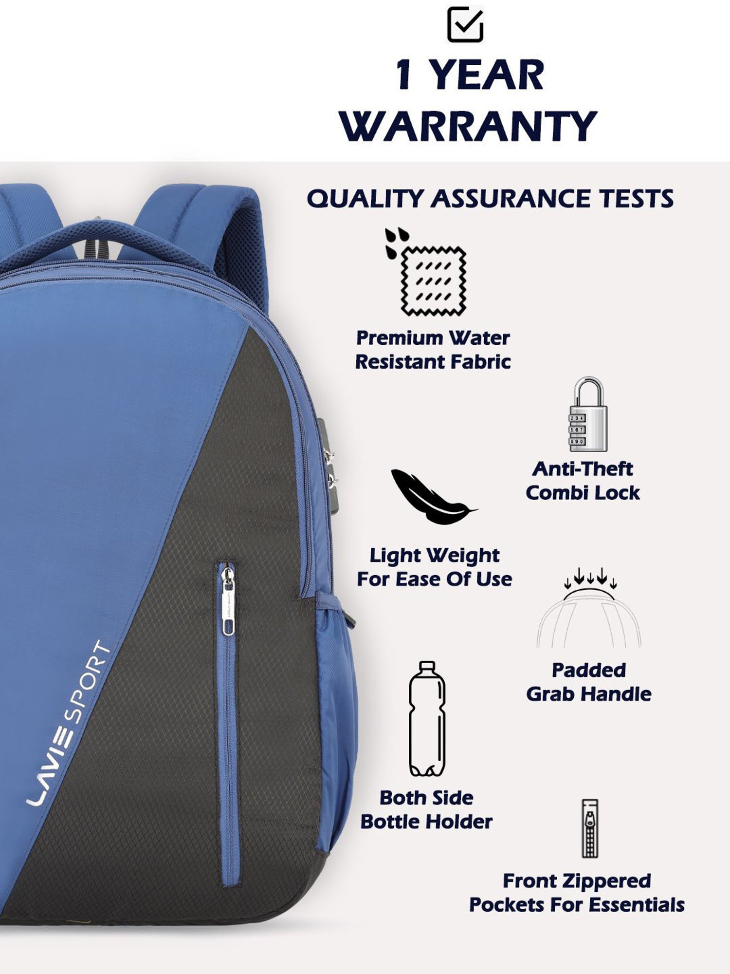 Lavie Sport Diagonal 36L Anti-theft Laptop Backpack For Men & Women (Navy)