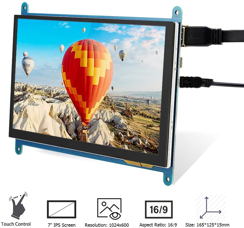 7 Inch Capacitive Touchscreen HDMI Monitor 1024x600 TFT LCD Display HD Screen for Raspberry Pi 4B, 3B, Banana Pi, Windows 10 8 7