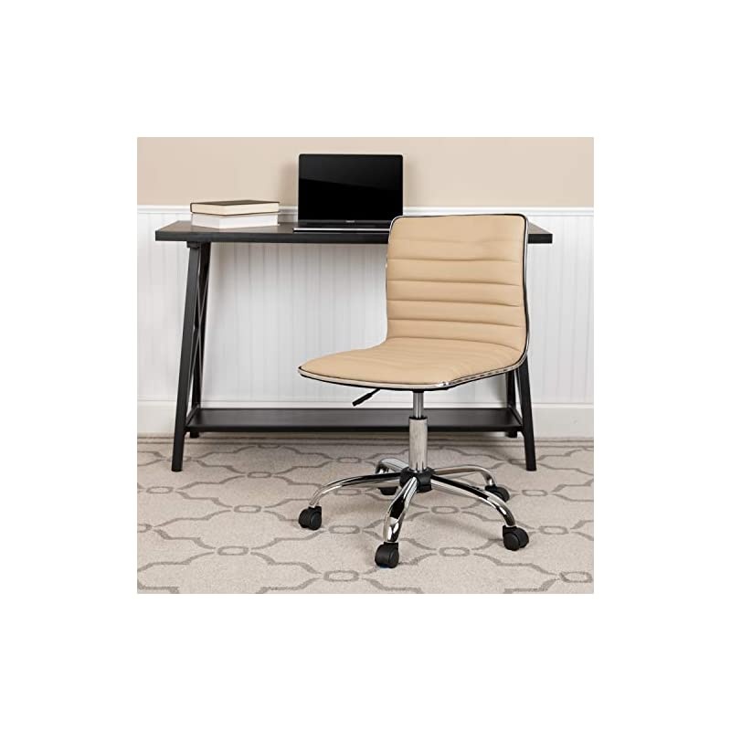 Low Back Designer Armless Tan Ribbed Swivel Task Office Chair