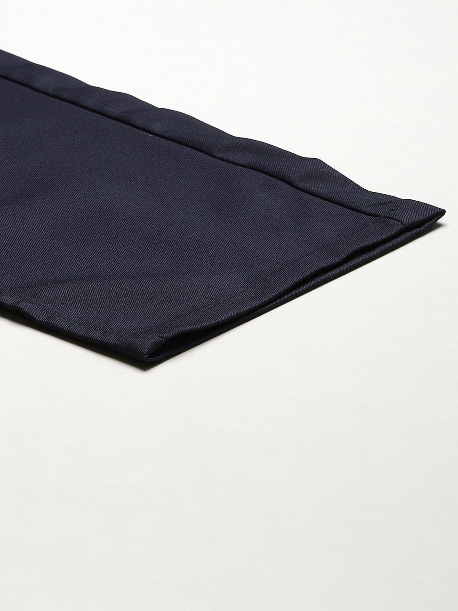 Sojanya Navy Cotton Regular Slim Fit Flat Front Trousers