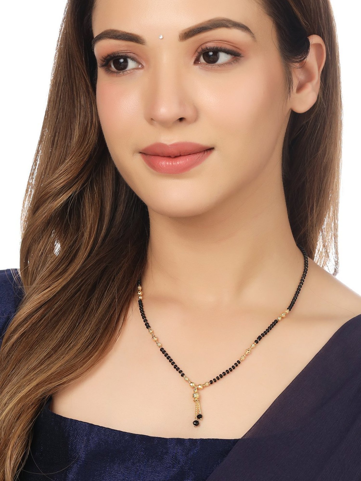 NVR Women's Gold-Plated CZ Stone-Studded & Beaded Mangalsutra - Set of 3