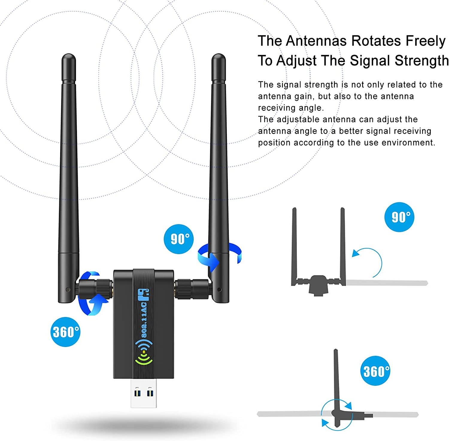 Wireless USB WiFi Adapter for PC: 1300Mbps WiFi USB, 802.11AC WiFi Adapter for Desktop PC, Dual Band WiFi Dongle Wireless Adapter for WIN7 8 10 XP Vista MAC Linux, USB Computer Network Adapters