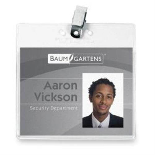 Baumgartens Vinyl Badge Holder,Clip,Horizontal,4"x3",50/PK, CL 67840