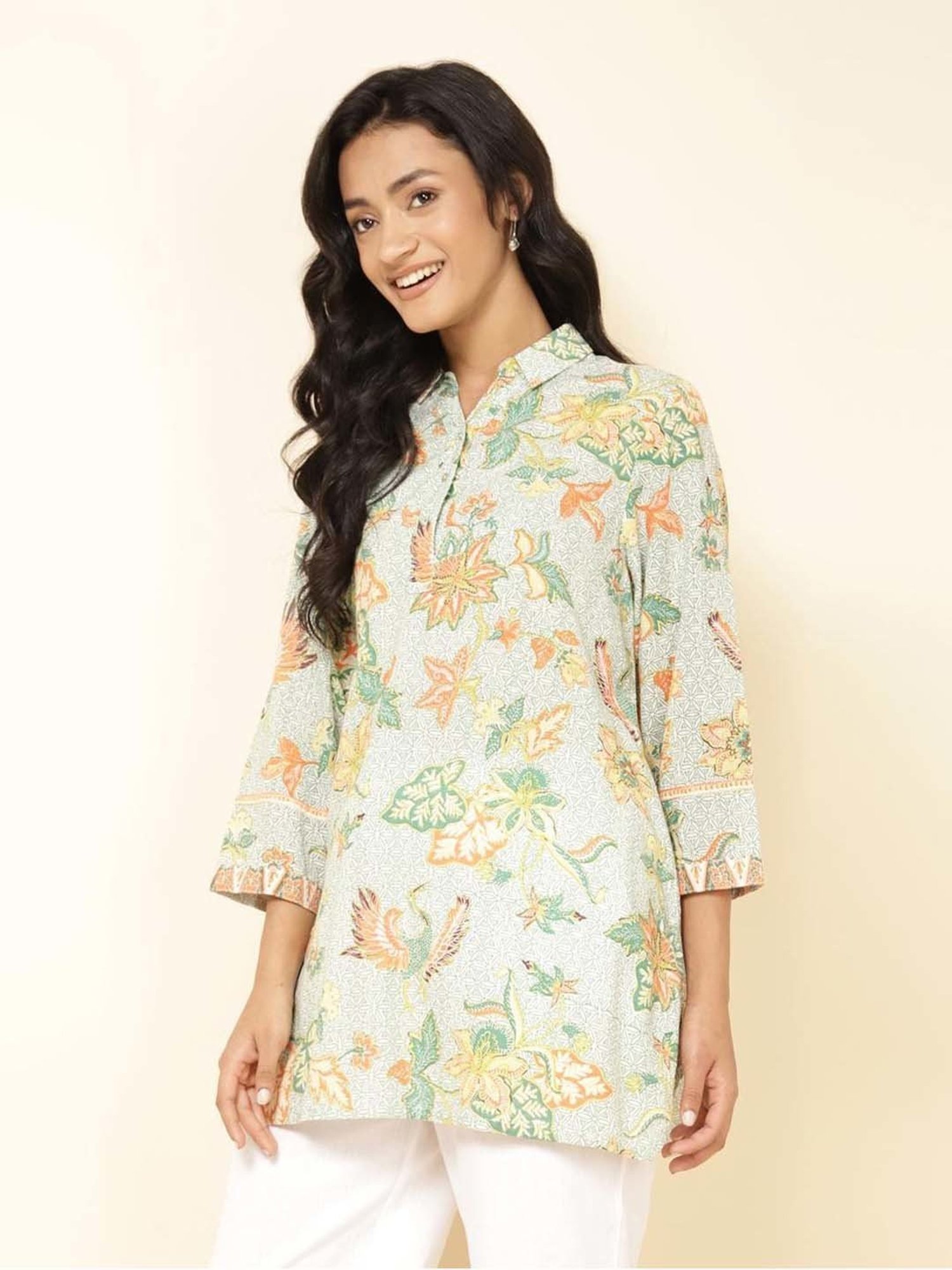 Fabindia Green Cotton Printed Tunic