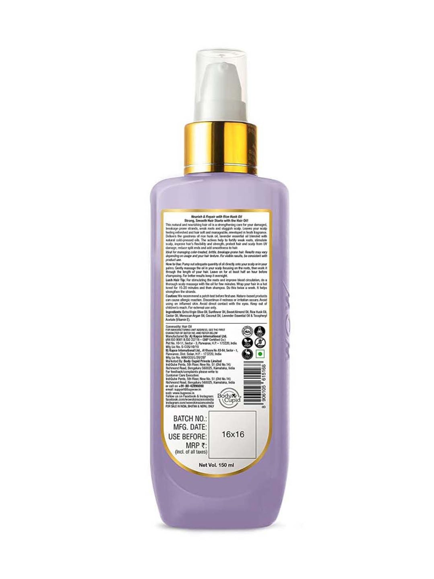 Wow Skin Science Rice Hair Oil With Rice Husk & Lavender Oil - 150 ml