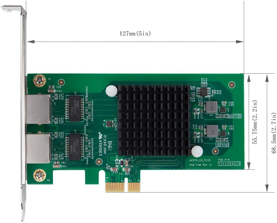 1.25G Gigabit Ethernet Converged Network Adapter (NIC) for Intel 82576 Chip, Dual RJ45 Copper Ports, PCI Express 2.0 X1, Compare to Intel E1G42ET