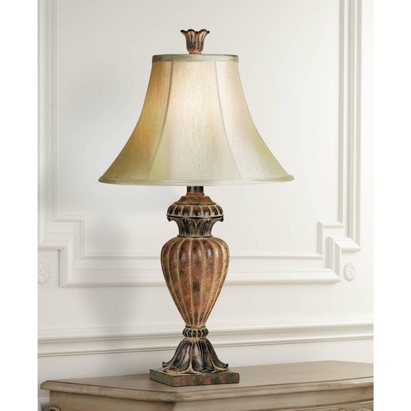 Regency Hill Traditional Table Lamp Urn Two Tone Bronze Off White Bell Shade for Living Room Family Bedroom Bedside Nightstand