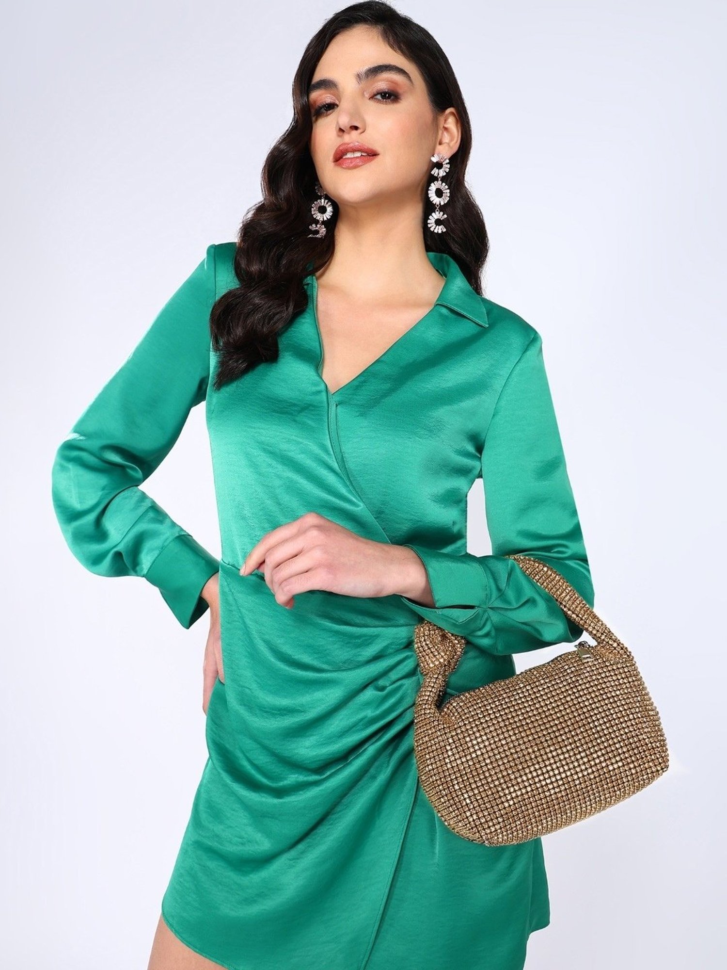 SASSORA RIM Gold Leather Embellished small Handbag