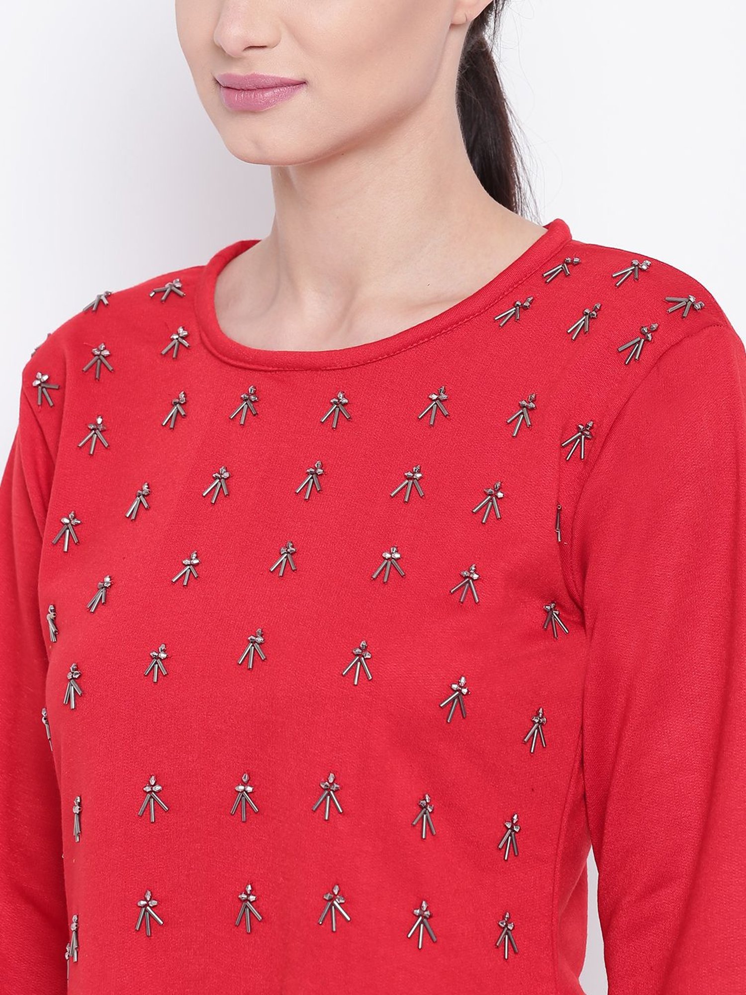 Belle Fille Red Embellished Sweatshirt