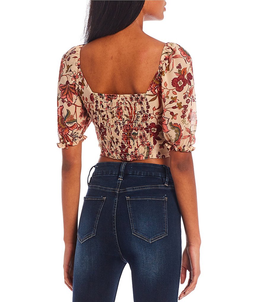 Evolutionary Short Sleeve Printed Peasant Top