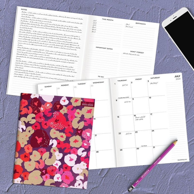 2021-22 Academic Planner 8"x6.5" Pretty Pink Petals Monthly - The Time Factory