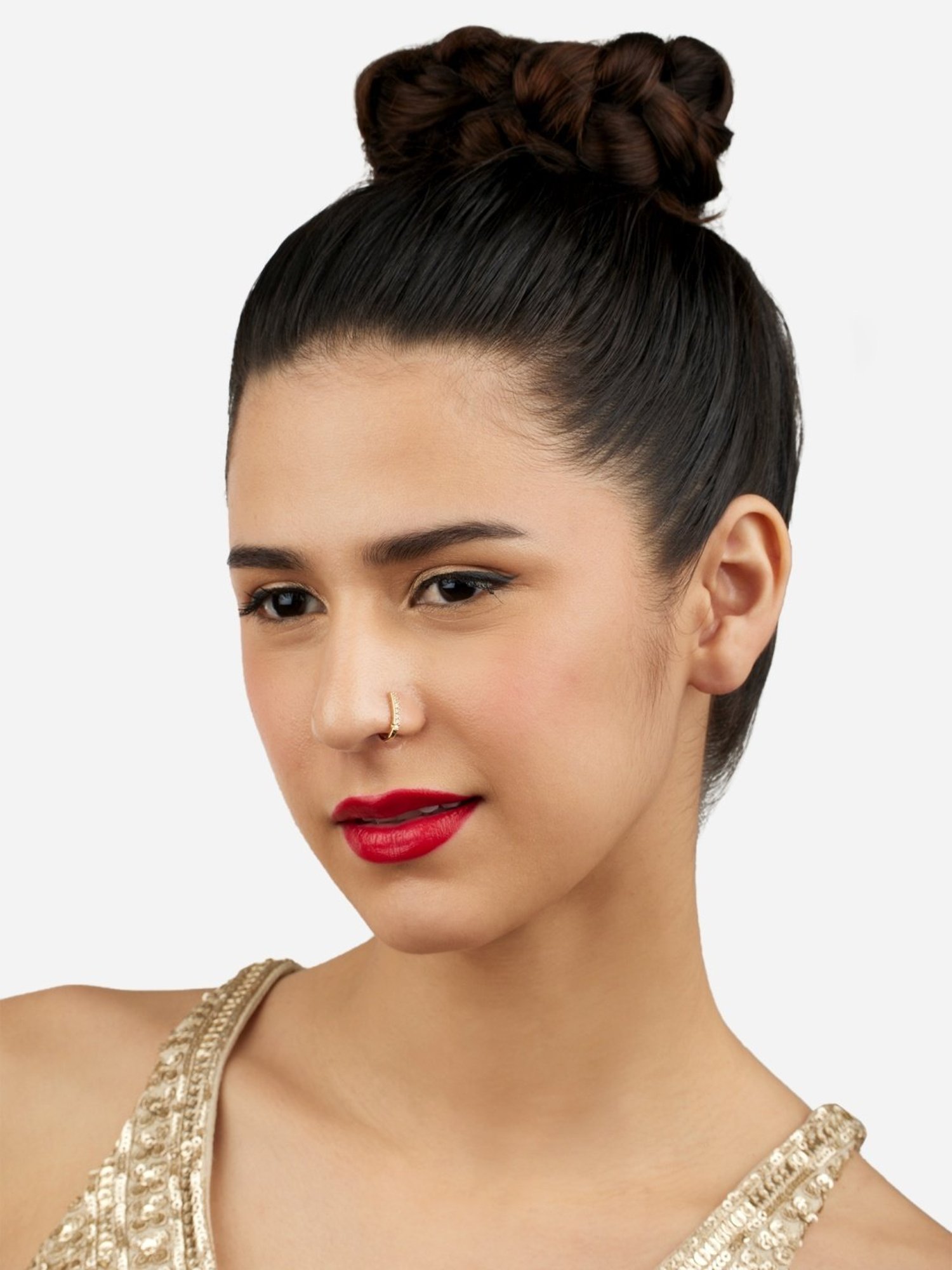 Zaveri Pearls Set of 3 Gold Tone Cubic Zirconia Contemporary Brass Clip On Nose Pins-ZPFK17365