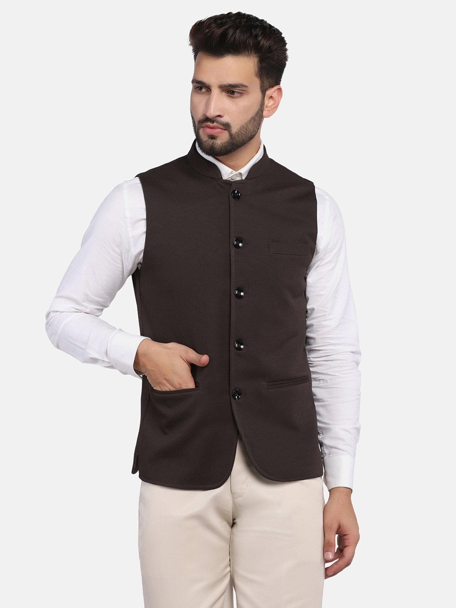 TAHVO Brown  Slim Fit Nehru Jacket