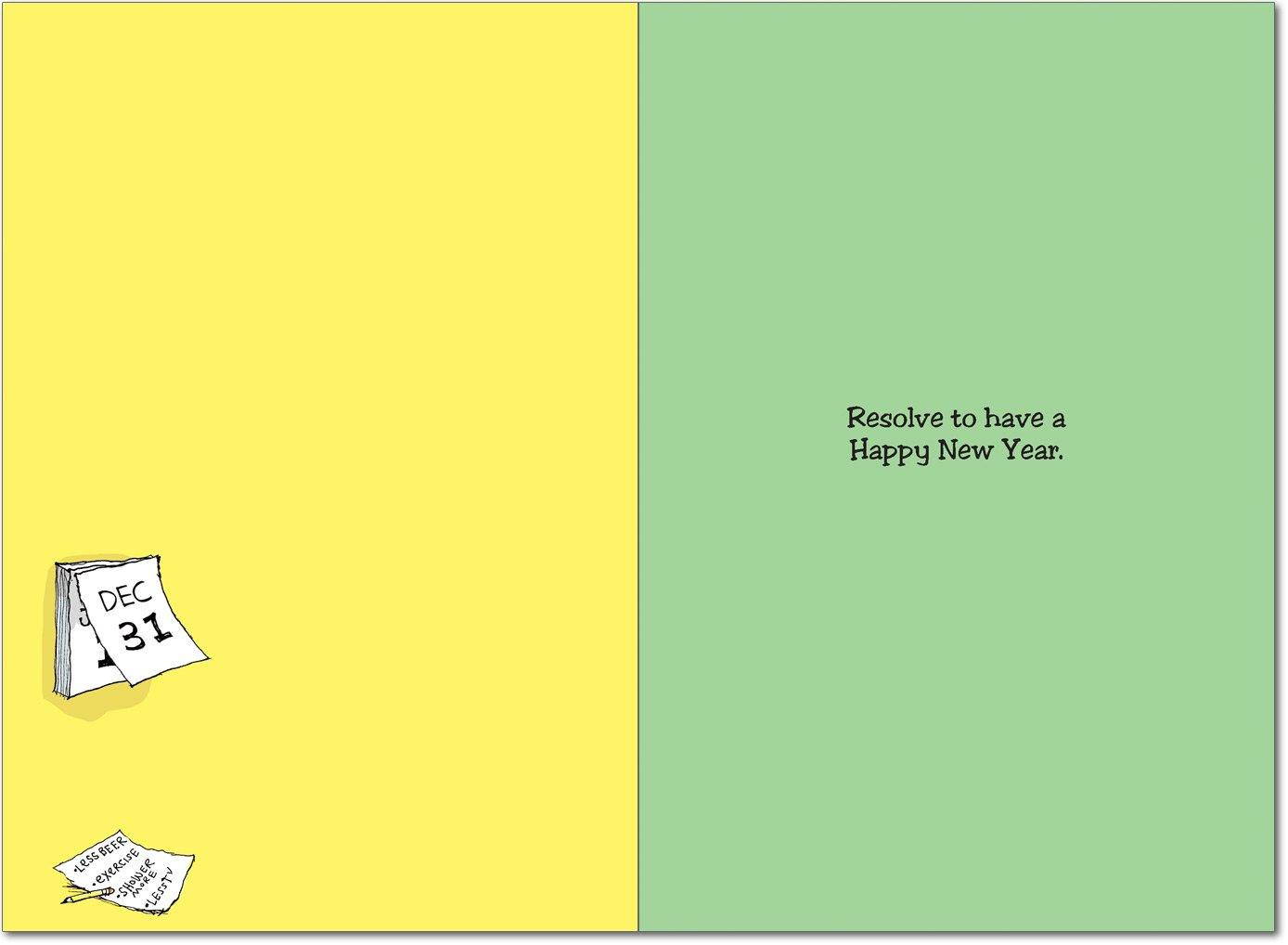 B1496 Box Set of 12 'Box of Keeping Resolutions New Year' Humorous New Year Greeting Card, with Envelopes