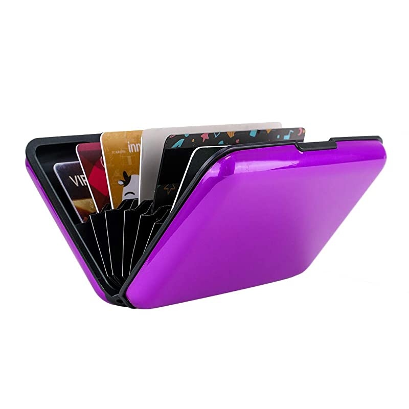 RFID Blocking Credit Card Protector Aluminum ID Case Hard Shell Business Card Holders Metal Wallet for Men or Women (Aluminum, Purple)