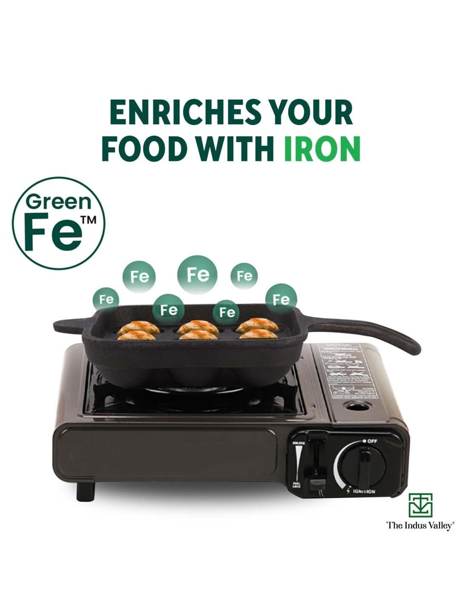 The Indus Valley Black Cast Iron 18cm 9-Pit Paniyaram Pan with Free Wooden Picker