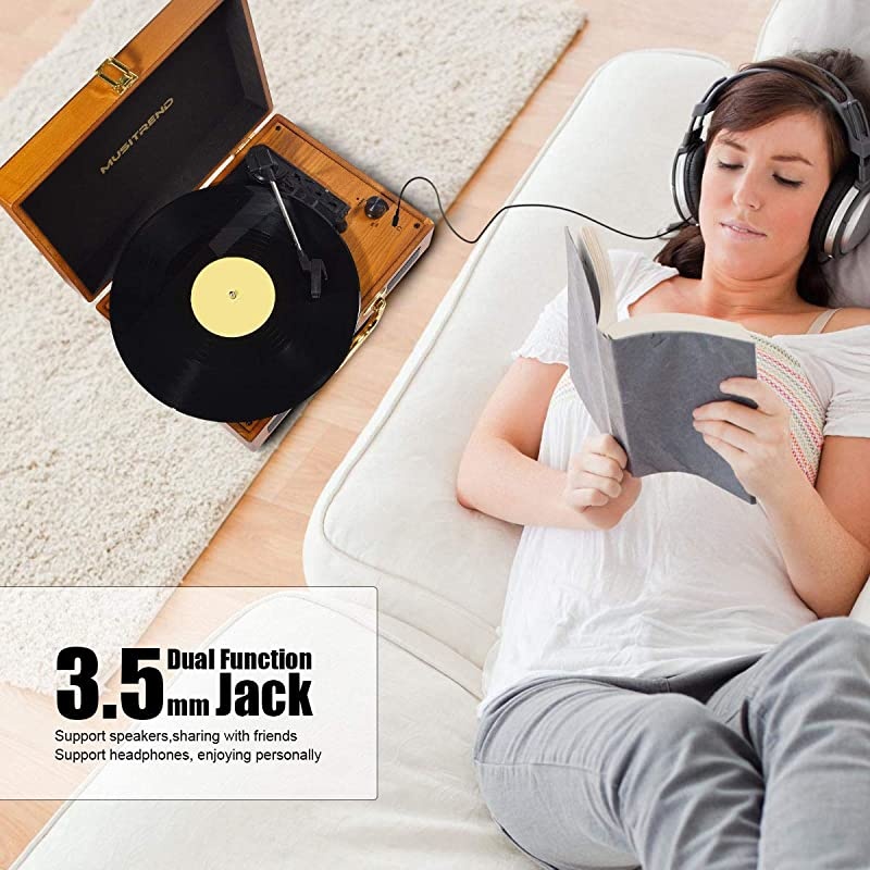 Record Player Vinyl Turntable 3 Speed Vintage Record Players with Stereo Speaker Belt Driven Portable Record Player Suitcase